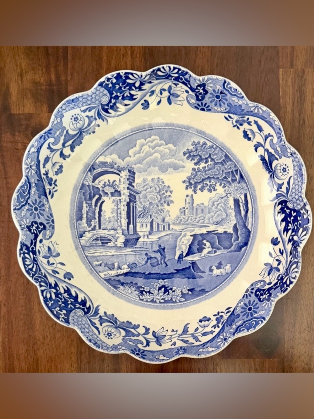 Spode Blue Italian 10" Scalloped Serving Bowl England 1996 V Date Mark Vintage